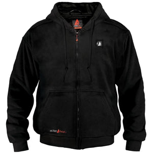 ActionHeat black zip up hooded sweatshirt with front pockets and logo