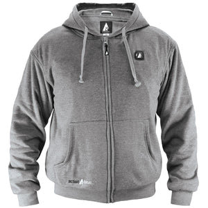 ActionHeat grey zip up hooded sweatshirt with front pockets and power button