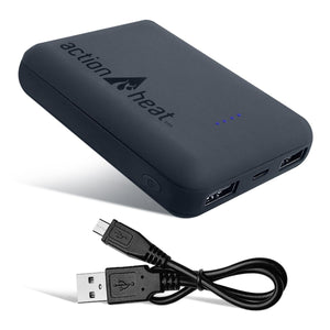 ActionHeat black portable power bank with USB charging cable