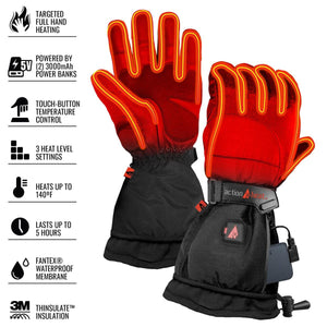 ActionHeat battery powered heated gloves with feature list