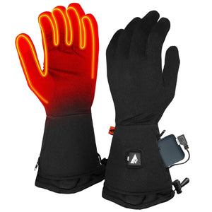 ActionHeat black battery heated gloves with visible heating elements and battery pack