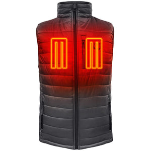 ActionHeat black quilted vest with glowing orange heating elements on the chest