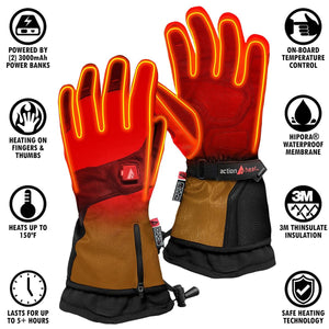 ActionHeat battery powered heated gloves with technical feature icons
