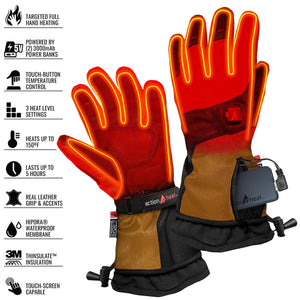 ActionHeat battery powered heated gloves with leather accents and waterproof membrane