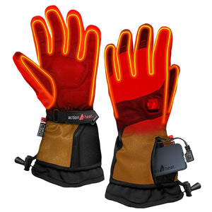 ActionHeat battery heated gloves with visible heating elements and external battery pack