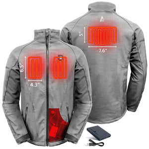 ActionHeat grey jacket showing internal heating element placement and battery pack