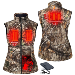 ActionHeat camo vest showing internal heating element locations and battery pack