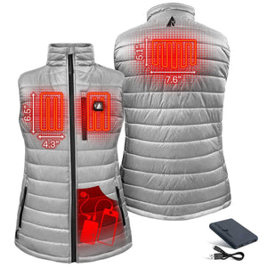 ActionHeat grey heated vest showing heating element placement and battery pack