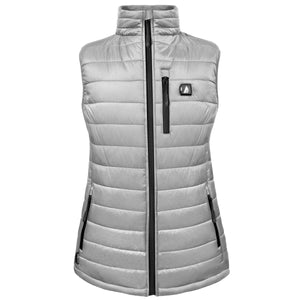ActionHeat silver quilted puffer vest with black zippers and chest logo