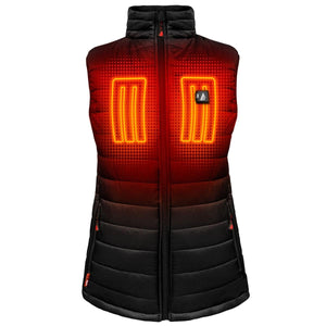 ActionHeat black quilted vest with glowing orange heating elements on the chest