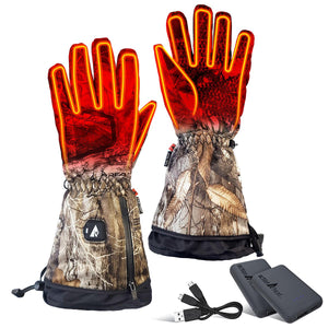 ActionHeat camouflage heated gloves with battery packs and charging cable