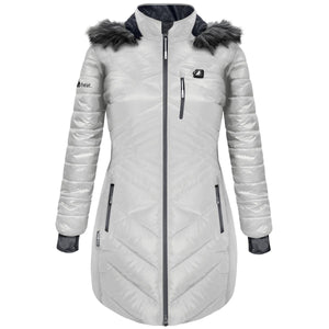 ActionHeat white quilted parka with faux fur hood and zippered pockets