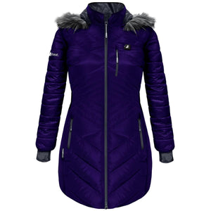 ActionHeat purple quilted parka with faux fur hood trim and front zipper pockets