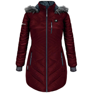 ActionHeat women burgundy quilted heated parka with faux fur hood