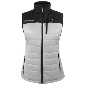 ActionHeat women's black and grey quilted heated vest with front zipper and chest pocket