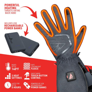 ActionHeat heated glove with USB rechargeable power banks and feature list