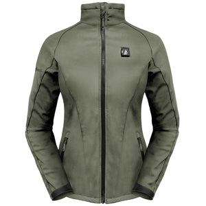 ActionHeat olive green softshell heated jacket with front zipper and high collar