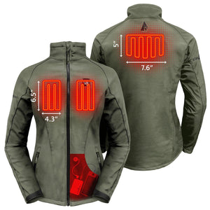 ActionHeat olive green heated jacket showing heating element placement and battery pocket