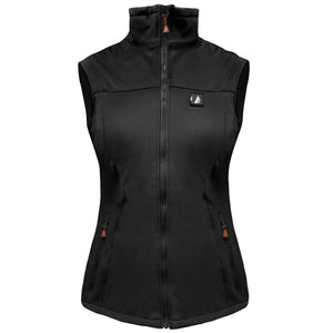 Black sleeveless softshell vest with front zipper and side pockets