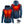 ActionHeat blue hooded jacket showing internal heating zones with battery pack and charging cable