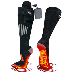 ActionHeat black heated socks with battery pack and glowing red heating elements