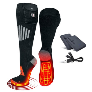 ActionHeat black heated socks with battery packs and charging cables