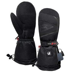 ActionHeat black battery heated mittens with adjustable wrist straps and power bank