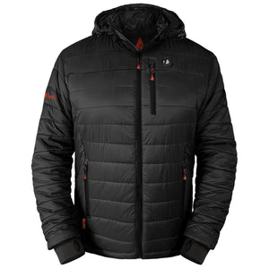 ActionHeat black hooded puffer jacket with front zipper and chest pocket