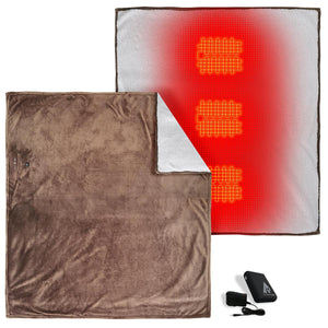 ActionHeat brown heated blanket with internal heating elements and power bank