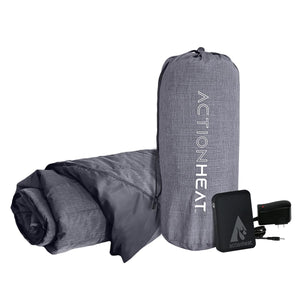 ActionHeat grey rolled blanket in storage bag with power bank and wall charger