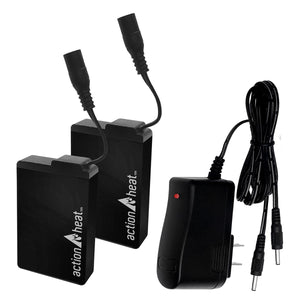 ActionHeat battery pack set with two rechargeable batteries and a wall charger