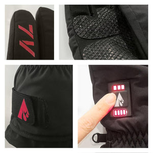 ActionHeat heated gloves showing 7V branding, textured palm grip, adjustable wrist strap, and battery control button