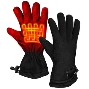 ActionHeat black fleece gloves with glowing orange heating element graphic on the palm