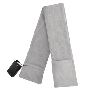 Grey fleece heated scarf with battery pack