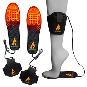 ActionHeat heated insoles with battery packs and leg straps