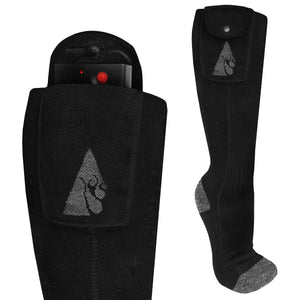 ActionHeat black battery heated socks with battery pack in top pocket