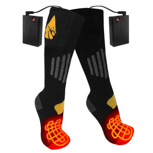 ActionHeat black battery heated socks with visible heating elements in the toe area