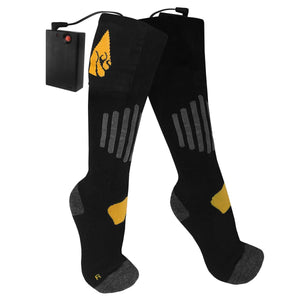 ActionHeat black battery heated socks with grey accents and battery pack