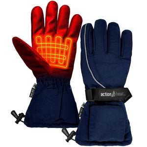 ActionHeat navy blue heated gloves with visible heating element graphic