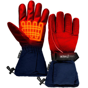 ActionHeat red and blue heated gloves with visible heating element graphic