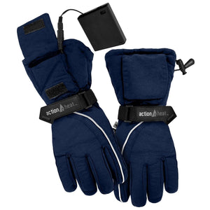 ActionHeat navy blue battery heated gloves with external battery pack
