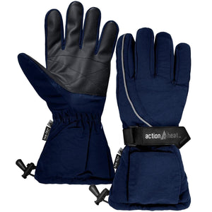 ActionHeat navy blue insulated winter gloves with textured palms and adjustable wrist straps
