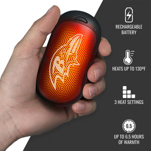 ActionHeat rechargeable hand warmer with three heat settings and 6.5 hour battery life