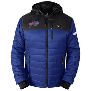 ActionHeat Buffalo Bills hooded puffer jacket with blue and black color blocking