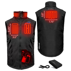 ActionHeat Buffalo Bills heated vest showing heating element placement and battery pack