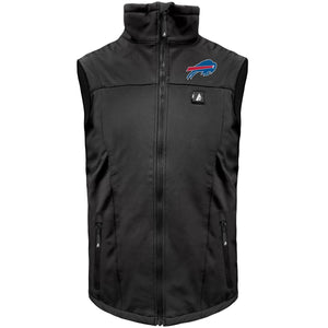 Black Buffalo Bills heated vest with front zipper and logo