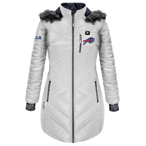 Buffalo Bills ActionHeat women's white quilted parka with faux fur hood