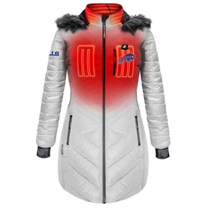 ActionHeat Buffalo Bills women's heated puffer jacket with faux fur hood
