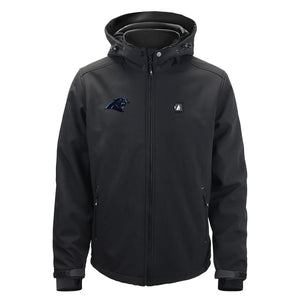 ActionHeat black hooded softshell jacket with Carolina Panthers logo