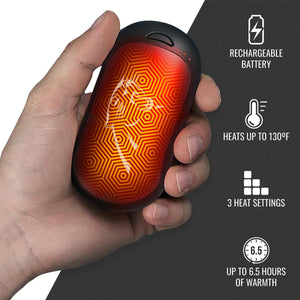 ActionHeat rechargeable hand warmer with three heat settings and 6.5 hours of battery life